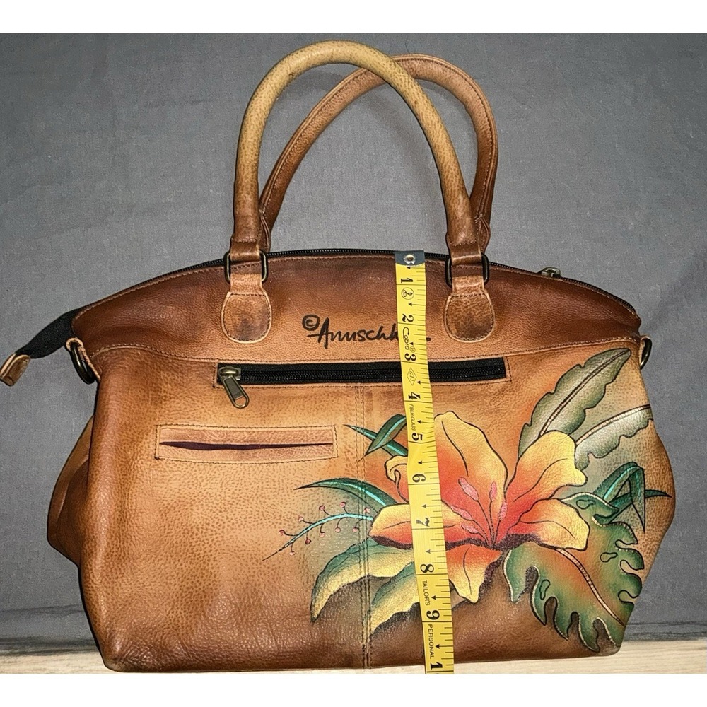 Anuschka Hand Painted Leather Satchel Bag Floral Art Purse Boho Hippie read - Picture 5 of 9